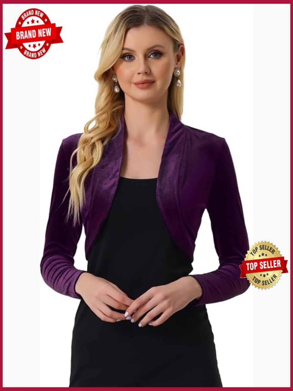 Long Sleeve Velvet Cropped Bolero Shrug Cardigan